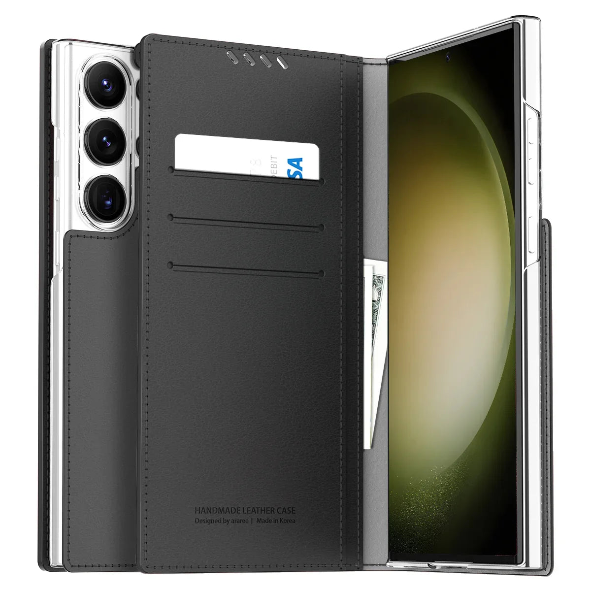 Araree Mustang Dairy Wallet Case For Samsung Galaxy S23 Ultra - Black - Tashqila Araree Mustang Dairy Wallet Case For Samsung Galaxy S23 Ultra - Black - Tashqila